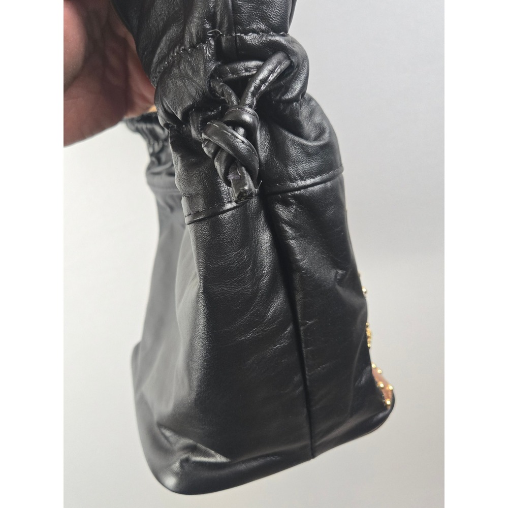 Vintage Black Leather Studded Medallion Bucket Bag Shoulder Purse Mixed Metal - Picture 4 of 9